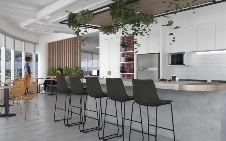 Modern business office space with kitchen